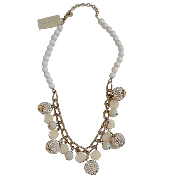 Talbots Mixed Beaded Ball White & Cream Gold-Tone Statement Necklace - Picture 7 of 13